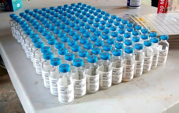 Empty vaccine vials on a table